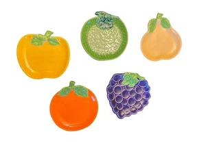 Fruit Dessert Snack Plate Set of 5 Apple Lime Orange Pear Grapes Made in Japan - Picture 1 of 12