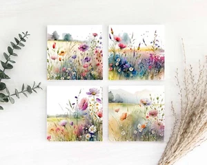 4 Watercolor Wildflower Coaster Handmade Ceramic Tile / Stone Drink Coasters - Picture 1 of 5