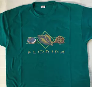 Vintage 1997 Florida Seashells Damen T-Shirt Single Stitch Teal Green Large - Bild 1 von 12