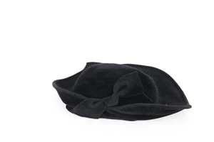 Vintage 30s 40s Faded Felt Wool Bowtie Hat Cap Black Womens 21" - Picture 1 of 9