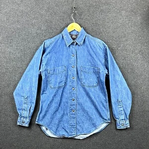 Woolrich Womens Shirt S Blue Denim Long Sleeve Button Up Regular Fit Pockets USA - Picture 1 of 10
