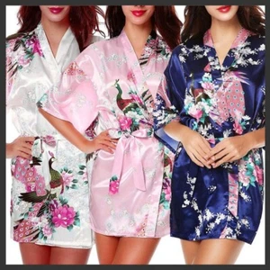 WA_002 FLORAL SATIN ROBE Kimono Dressing Gown Wedding Bride Bridesmaid Party - Picture 1 of 20