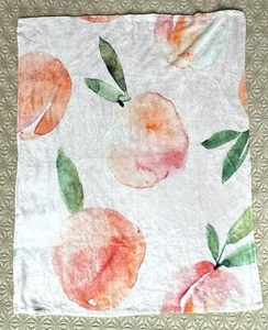 NEW Novelty Peaches Watercolor Fruit White Fleece Throw Blanket Coral 47x59” - Picture 1 of 5