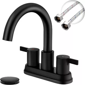 Two Handle 4 inch Black Faucet Bathroom Sink 3 Hole Sink Faucet w/ Pop-Up Drain - Picture 1 of 6