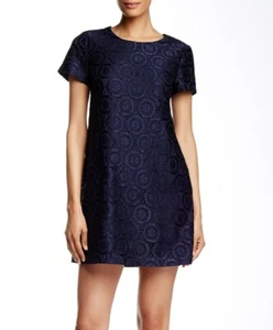 CeCe by Cynthia Steffe 156891 Women's Short Sleeve Lace Shift Dress Navy Sz. 6 - Picture 1 of 3