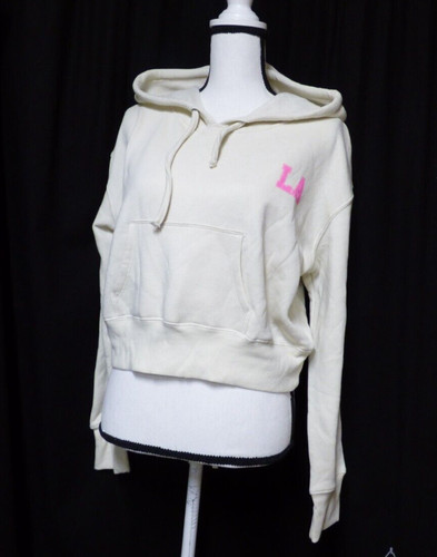 OFF WHITE BP Nordstrom's "LA" Junior's Felpa con Cappuccio Ritagliata Crema Taglia M