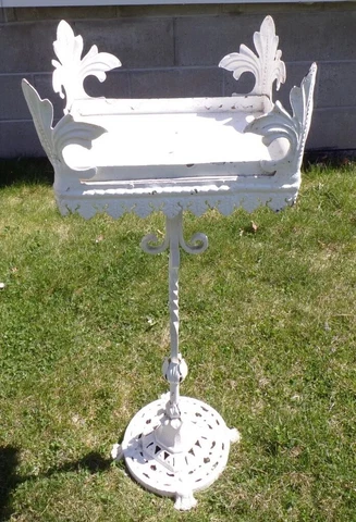Antique Victorian Ornate Cast Iron Plant Stand Shabby Chic Chippy White Gothic Cover
