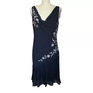 Vintage Alex Evenings embroidered Y2K fringe flapper chiffon dress sz 12 Medium - Picture 1 of 7