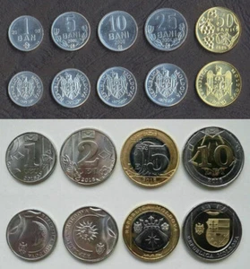 MOLDOVA COMPLETE COIN SET 1+5+10+25+50 Bani 1+2+5+10 Lei 2000-2023 UNC LOT of 9* - Picture 1 of 4
