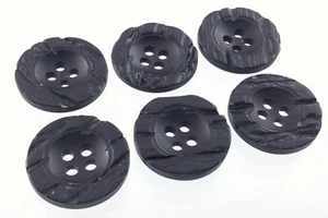 Vintage Black Color Set Of 6 Plastic Garment Button Size .75in Wood Design 179D - Picture 1 of 5