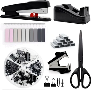 Black Office Supplies, Black Desk Accessories,Stapler and Tape Dispenser Set for - Picture 1 of 12