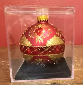 Vetro soffiato a mano Natale rosso/oro rifinito, ornamento gioiello sigillato - Foto 1 di 5