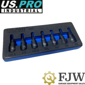 US Pro Tools 1/4 Schlagschrauber Sechskant-Bit Steckschlüsselsatz Inbusschlüssel S2 Stahl 7 Stück H1,5-H6 - Bild 1 von 6