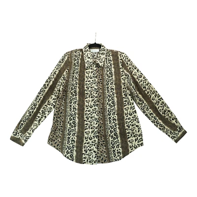 Kathy Che Women's Button-Up Stretch Blouse Animal Print Size XL Long Sleeve - Image 1 of 4