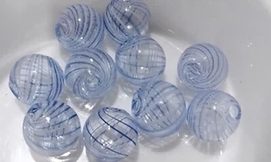 Transparent Handmade Blown Glass Globe, Striped, Blue, 13-14mm Round, 5 pce - Picture 1 of 2