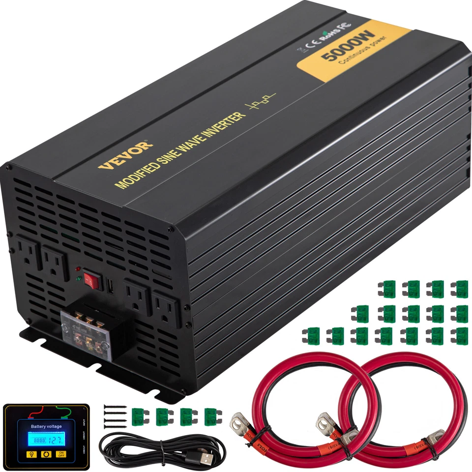 VEVOR Power Inverter Modified Sine Wave Inverter 5000W DC12V to AC120V Converter - image 1 of 4