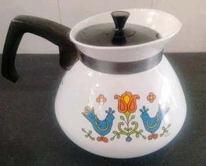 Corning Ware 6 Cup Coffee Tea Pot P-104 Country Festival Bluebirds Vintage 1970s - Picture 1 of 12