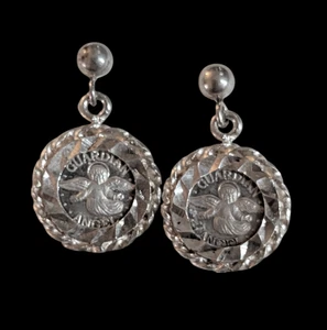 Orecchini Vintage My Own Guardian Angel Protection 23mm Pendenti Moneta Perno  - Foto 1 di 10