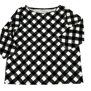 Talbots Übergröße 2XL schwarz kariertes Strickoberteil Rundhals 3/4 Arm Baumwollmischung - Bild 1 von 8