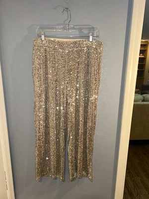 Pantalones Pull On Cable & Gauge Pierna Ancha Lentejuelas Plateadas, Damas Med, Nuevos con Etiquetas Foto 1 de 4