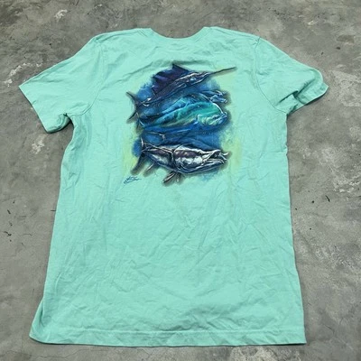 Huk Fishing Performance Crew Short Sleeve Shirt Men's Size Large Blue Green - Image 1 of 4