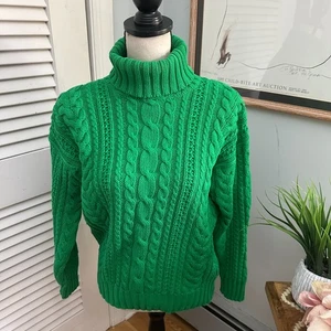 Vintage GAP Womens Sweater Medium Kelly Green Cable Knit Turtleneck Preppy Ski - Picture 1 of 10