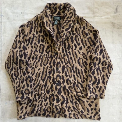 Lauren Ralph Lauren ручной вязки 100% ягненка шерсти леопард кардиган свитер 2XL - Изображение 1 из 4