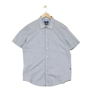 Hugo Boss Shirt Mens Size XL Grey Cotton Linen Slim Fit Short Sleeve - Picture 1 of 15