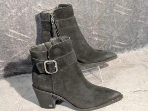 Sam Edelman Leonia Women's Black Suede Ankle Boots With Heel Buckle 9 M Zip Up - Picture 1 of 11