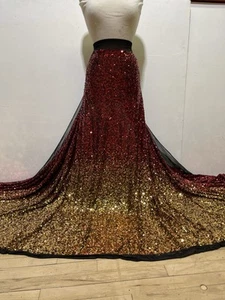 Stretch Pailletten/Gold & Rot Ombre Design/4 Wege Stretch Schwarz Stretch Mesh-Werftware - Bild 1 von 4