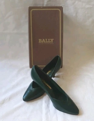 ❀׿װ٣❀BALLY JEUNESSE ZAPATOS DE CORTE DE CUERO VERDE NAVIDAD VINTAGE AÑOS 80 5,5 Foto 1 de 4
