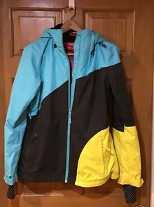 O’NEILL Women’s Hooded Ski~Snowboard Jacket, SZ LARGE, Teal, Charcoal, Yellow, - Picture 1 of 11