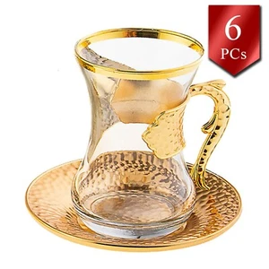 Hakan Arabic Tea Glass Set, Fancy Turkish Tea Cup Set, Gold & Silver, 4.22 oz - Picture 1 of 14