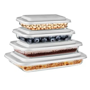 Serenelife 4 Sets of High Borosilicate Rectangular Glass Bakeware Set w/ PE Lid - Picture 1 of 7