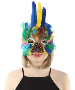 HPO Adult Unisex Multi-color Feather Masquerade Mask, Cosplay Accessory, HA-036 - Picture 1 of 4