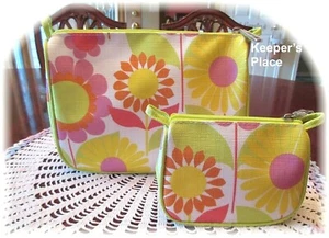 2 Clinique Makeup Travel Zippered Cases Pink Sunflower Floral New - Picture 1 of 3