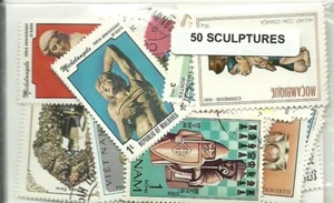 Lot de 50 timbres thematique  " Sculture " - Picture 1 of 1