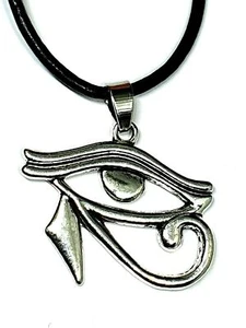 Egiziano Occhio di Horus Collana Ciondolo Pelle Peltro Protezione Regolabile - Foto 1 di 12