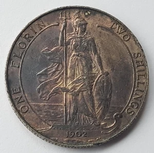 Moneda de plata florín tonificada Eduardo VII 1902 AU - Imagen 1 de 4