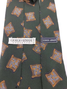 Giorgio Armani Cravatte Green Orange Italian 100% Silk Short Tie 55" x 3.75" - Picture 1 of 8