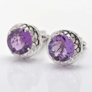 Natural Purple Amethyst Gemstone Men's Cuff links in 925 Sterling Silver - Picture 1 of 3