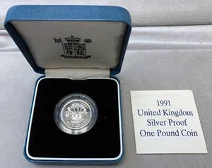 1991 United Kingdom Silver Proof One Pound W/Box COA - Picture 1 of 2