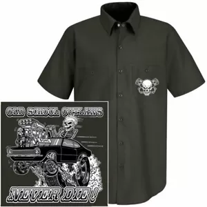 1970-77 OLD SCHOOL MUSCLE DADDY HOT ROD OUTLAW GASSER DRAG CAR SKULL WORKSHIRT - Picture 1 of 12