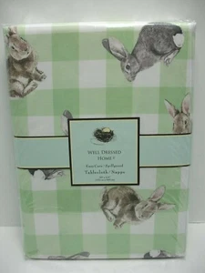 NEW WELL DRESSED HOME BUNNIES CHECKER EASTER SPILLPROOF TABLECLOTH 60" X 118" - Picture 1 of 7