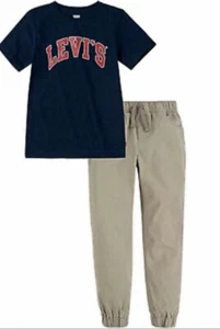 NEW! Levis 2 Piece Set T-Shirt and Pants Jogger Navy Khaki 6 7 8 10 - Picture 1 of 6