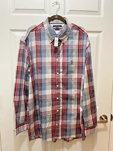 Tommy Hilfiger Herren Langarm Hemd mit Knöpfen Gr. 3XL XXXL kariert rot blau Neu mit Etikett - Bild 1 von 9