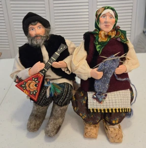 Vintage Galina Maslennikova Russian Doll Couple Set Pair Folk Art 10” with Bench - Picture 1 of 4