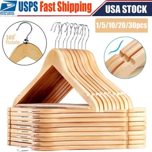 Wooden Hangers Pack of 1/5/10/20/30 Home Suit Hangers Premium Natural Finish US - Picture 1 of 14