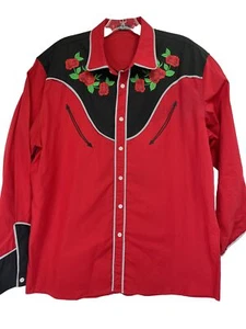 COOFANDY Western Mens Sz Large Red/Black W/ Embroidered Roses Shirt (E2) NW/OTs - Picture 1 of 5