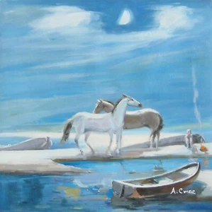 Under Moonlight original oil painting by Andrey Stas 24x24" 61x61 cm - Picture 1 of 2